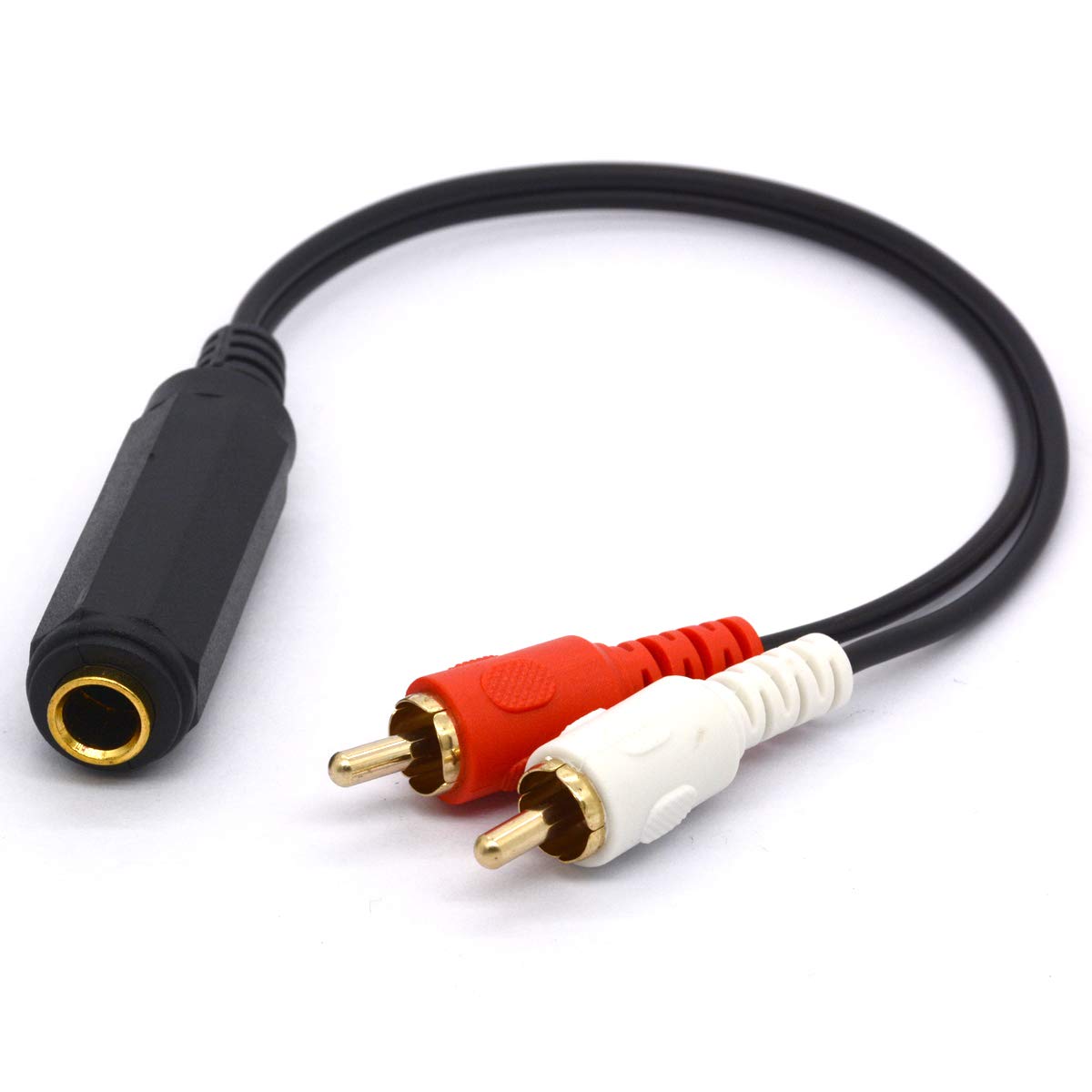 HUHANGGod 6.35mm to RCA Splitter Cable, Gold Plated 6.35 TRS Female to Dual RCA Male Stereo Audio Adapter Lead (25cm)