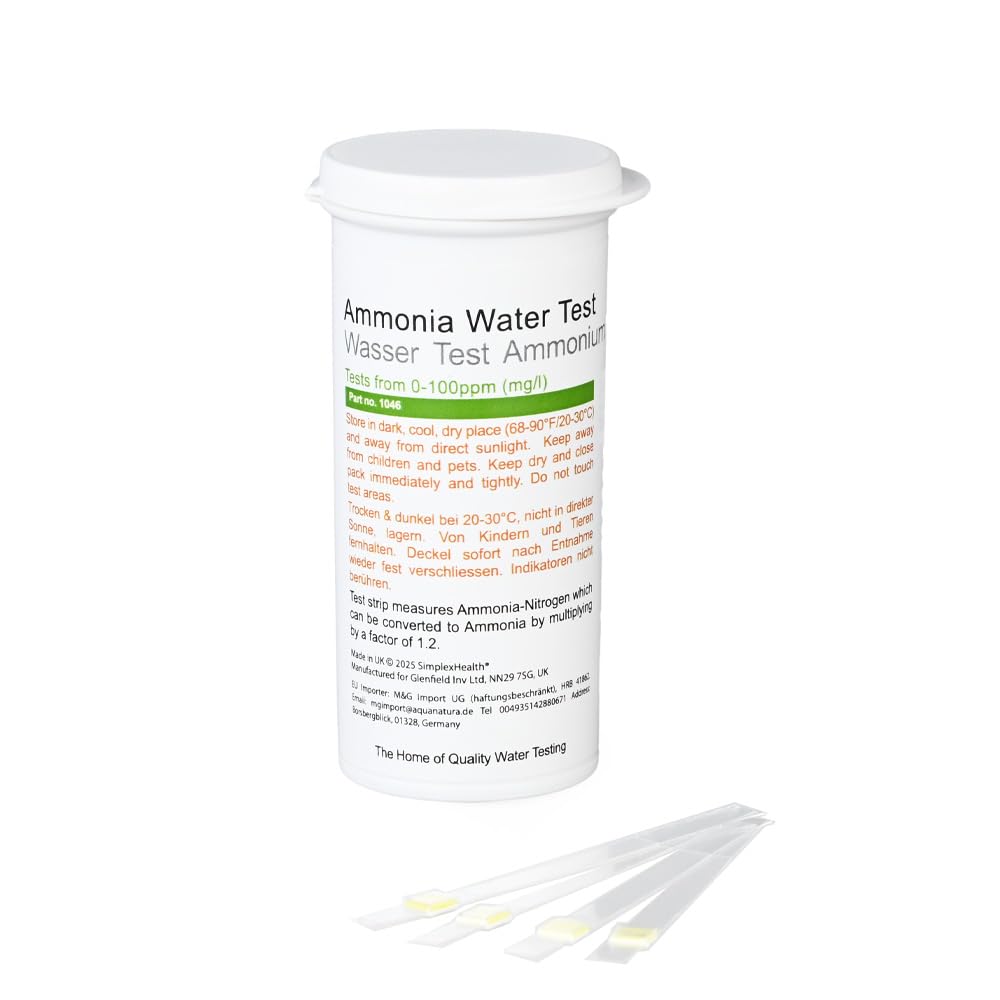 SimplexHealth Ammonia Test Strips 0–100 ppm – 25 Pack | Water Quality Test Kit for Aquariums, Ponds, Fish Tanks, Drinking Water & Freshwater
