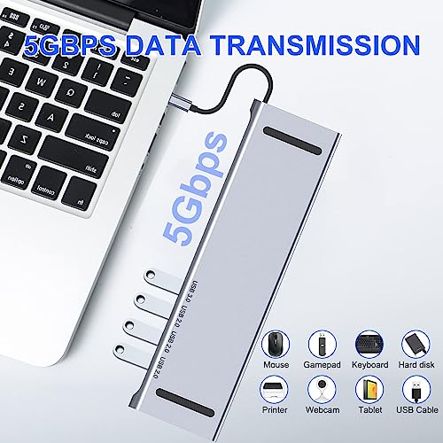 MAKINGTEC Laptop 11 in 1 USB C Docking Station, USB Type C to 4K 30Hz HDMI+VGA, SD/TF card reader, 5Gbps transfer speed, RJ45, 4 USB3.0, Adapter for MacBook, Mac Pro, Mac Mini, iMac