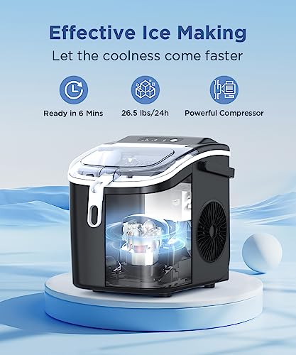 COWSAR Ice Makers Countertop, Portable Ice Maker Machine with Self-Cleaning, 26.5lbs/24Hrs, 6 Mins/9 Pcs Bullet Ice, Ice Scoop and Basket, Handheld Ice Maker for Kitchen/Home/Office/Party