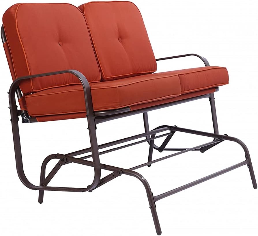 COUYY Two-Color Garden Love seat Outdoor Swing Glider Rocking Chair Terrace Bench Two-Seater Sofa Terrace Steel Frame Chair with Cushion Cover,A