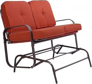 COUYY Two-Color Garden Love seat Outdoor Swing Glider Rocking Chair Terrace Bench Two-Seater Sofa Terrace Steel Frame Chair with Cushion Cover,A