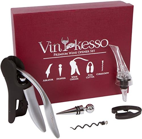 Premium 5-Piece Rabbit Style Screwpull Wine Opener + SMART Aerator, Foil Cutter, Stopper and Extra Spiral Worm Corkscrew, Perfect Gift