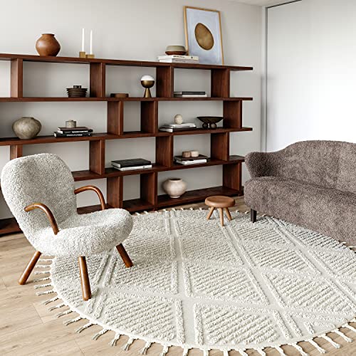 Rugs USA Balboa Ivory, 6' Round, Textured Tile, Tassel, Soft and Cozy, High Tra…