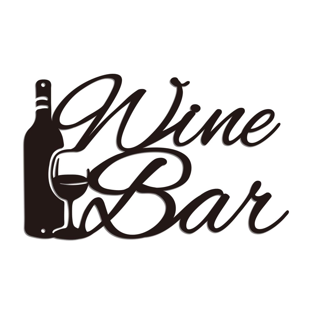 WADORN Metal Wall Art Decor, Metal Art Home Decor Hanging Decoration Line Wall Sculpture Kitchen Decoration Outdoor Ornaments for Bedroom Living Room Office, 30x19.3CM, Wine Bar