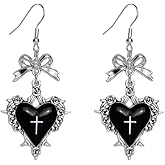 Gothic Heart Cross Dangle Earring for Women Red Black Purple Dark Vintage Punk Thorns Victoria Earring Mystic Witch Halloween Jewelry Accessories ﻿
