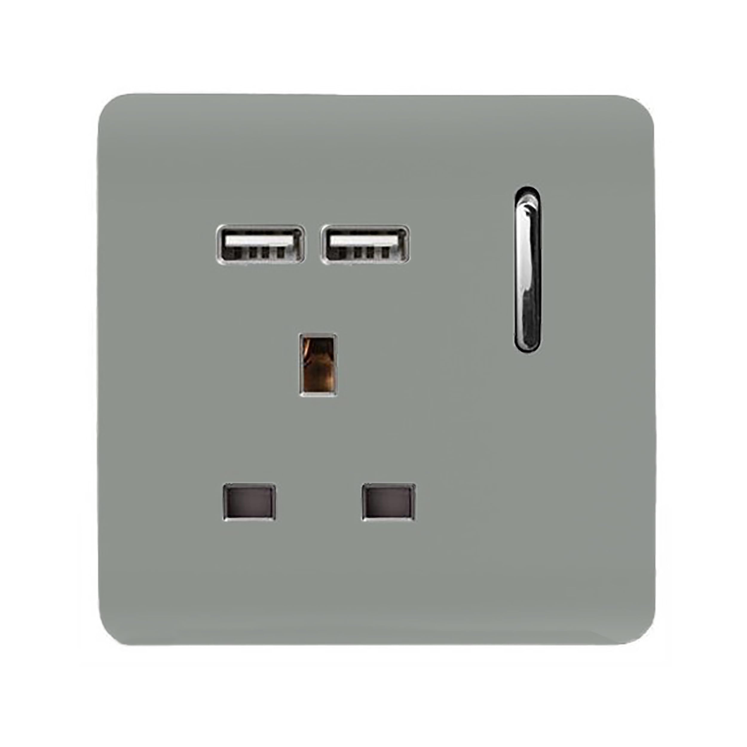 Trendi Switch 1 Gang 13 Amp 2.1 USB Plug Socket in Platinum Silver