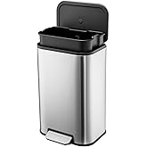 GarveeHome 8 gal Stainless Steel Kitchen Trash Can, 30 L Garbage Can, Step On Rectangular Trash Can with Lid Foot Pedal & Inner Bucket for Kitchen Home Office Living Room