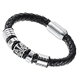 Cupimatch Mens Stainless Steel Masonic Freemason Leather Bracelet Cuff Bangle with Magnetic Clasp (Type 1)