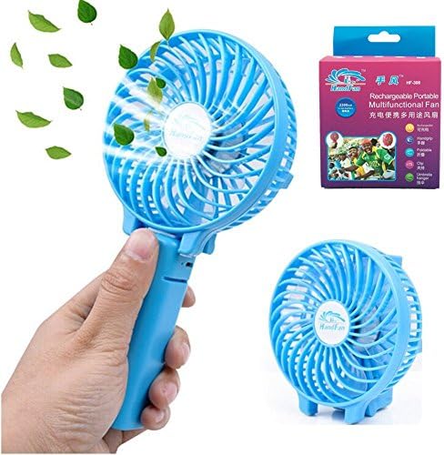 Mini Fan Battery Operated, Kingcenton Handheld Portable Foldable 4 Inch Fan with Clip for Baby Stroller - 2000mAh Rechargeable Battery, 3 Speeds Adjustable for Home, Office, BBQ and Travel (Blue Sky)