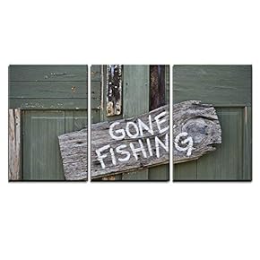 3 Piece Canvas Wall Art - Gone Fishing - Modern Home Art Stretched and Framed Ready to Hang - 16"x24"x3 Panels