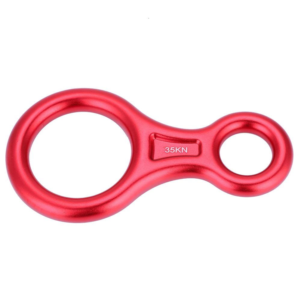 Tbest Climbing 8 Ring Terminal 8 Descender, 35KN Heavy Duty Climb Aluminum Figure 8 Descender Rigging Plate, Outdoor Rappel Rock Climbing Gear Downhill Ring Equipment Belay Device(Red)