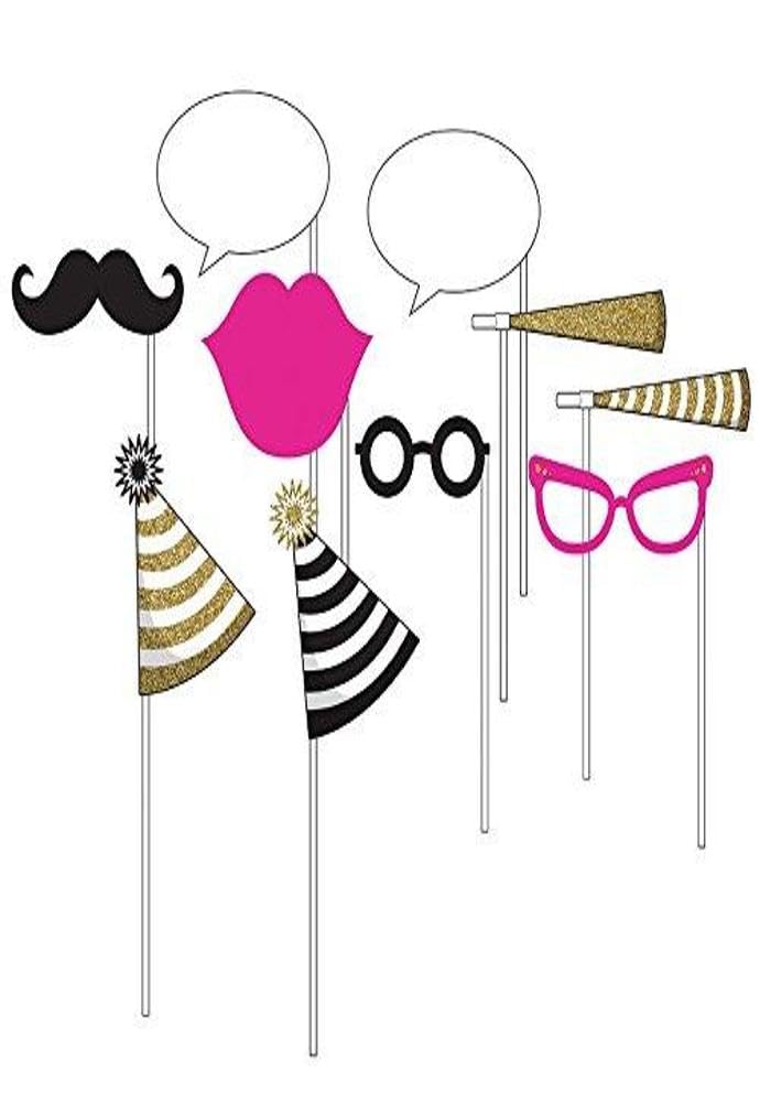 Creative Party PC318120 10-Piece Photo Props for Party Black and Gold Booth Props-10 Pcs, Paper