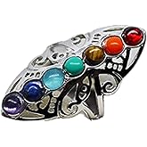 Lzz 925 Sterling Silver Healing Hollow Stone 7 Chakra Ring Aura Gemstone Rainbow Color Chakra Healing Style Female Ring
