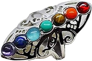 Lzz 925 Sterling Silver Healing Hollow Stone 7 Chakra Ring Aura Gemstone Rainbow Color Chakra Healing Style Female Ring