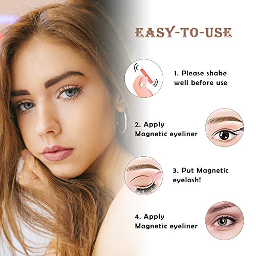 Magnetic Lashes and Eyeliner, Natural False Silk False Eyelashes with Mirror, No Glue Reusable Lashes, Waterproof Eye Liner, Magnetic Eyelashes & Magnetic Eyeliner with Tweezers Set