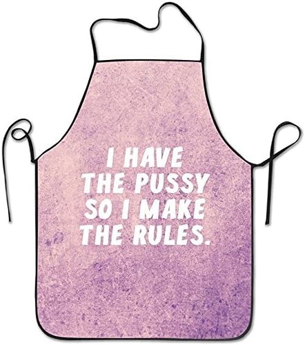 starclevel White-I Have Pussy I Make Rules Kitchen Apron For Women Painting Apron Dress Men Cooking Apron Pinafore