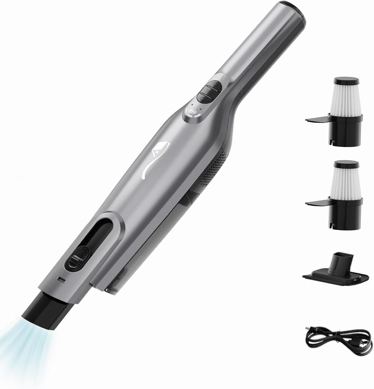 Photo 1 of AYONTIN Cordless Handheld Vacuum, Lightweight Portable Hand Vacuum Cleaner with LED Light,Rechargeable Hand Held Vacuum with Charging Dock, Powerful Suction for Office, Home,Car,Silver