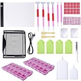 A4 LED Light Tablet Board Pad with 7 Angle Points Light Box Pad Stander, Diamond Painting Pen Cross Stitch Tool Kit 80 Pieces for DIY Art Craft