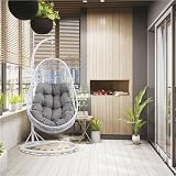 Yaheetech Hammock Chair Rattan Swing Chair Garden Indoor Outdoor White view 5