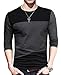 Men Soft Elasticity Slim Fit Block Stitch Henley Neck Long Sleeve Jersey T Shirt (L, Black Long Sleeve)