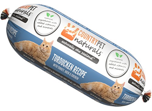 CountryPet Naturals Pasteurized Frozen Cat Food, 1.5 lbs, Turkey Duck and Chicken Recipe, 16 Rolls (24 lbs Total), Made in New Zealand