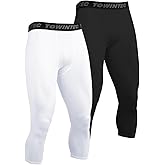 Towintec Mens 3/4 Compression Pants Dry Fit Athletic Workout Leggings Running Football Tights Yoga Gym Base Layer Underwear