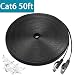 Cat 6 Ethernet Cable 50 ft, Flat Wire LAN Rj45 High Speed Internet Network Cable Slim with Clips, Faster Than Cat5e,Cat5 with Snagless Connectors for PS4, Xbox one, Switch Boxes, Modem, Router,Black primary