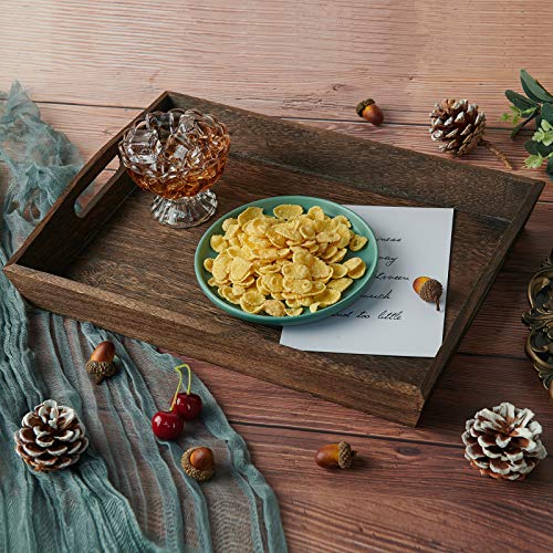 JUZI Rustic Wood Serving Tray with HandlesSet of 3Large Serving Trays