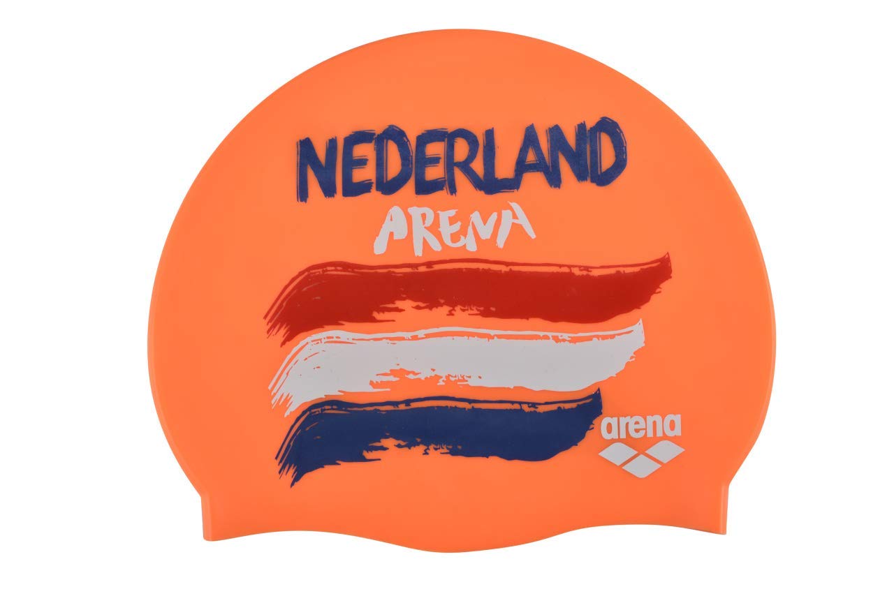 ARENA Unisex Flags Silicone Swim Cap for Women and Men, Chlorine Protection for Fitness Swimming Reinforced Edge Bathing Cap, Nederland