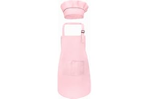 MEOGETY Kids Apron Chef Hat Sets Girls Boys for Cooking Painting Children's Bib Apron with Pockets for 6-13 Years