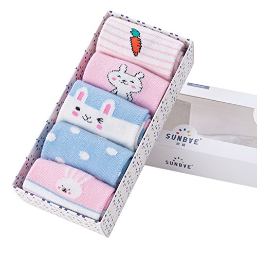 SUNBVE Baby Toddler Girls' Bunny Adorable Cotton Casual Socks 5 Pack - Thumbnail 3