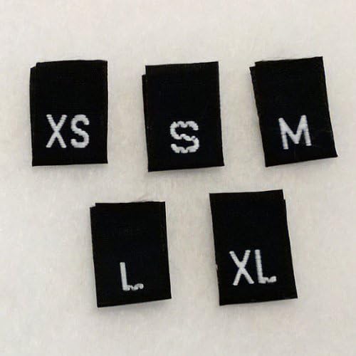 Mixed (XS, S, M, L & XL) Black Woven Clothing Size Labels (Package of 100)