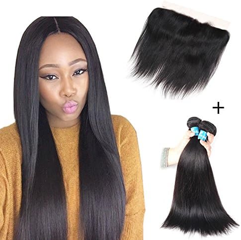 13x4 Lace Frontal with Bundles Brazilian Hair with Frontal 3 Bundles of Brazilian Hair Weft Bundles Straight Hair and Frontal Giulia Hair(18 18 18 with 14 Frontal)