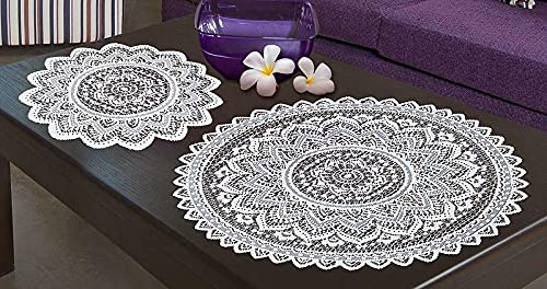 MforStyle PAIR of Doilie Doily Table Place Mat Lace - White or Brown or Antique Gold - Round - Medium or Large - (WHITE MEDIUM 16" (40cm))