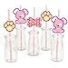 Girl Puppy Dog Paper Straw Decor - Baby Shower or Birthday Party Striped Decorative Straws - Set of 24