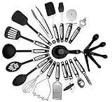 Kitchen Utensils Sets 26 Pieces – Stainless Steel And Nylon Cooking Tools Spoons, Turners, Tongs, Spatulas, Pizza Cutter, Whisk Measuring Cups & Spoons And More – By Kitch N’ Wares