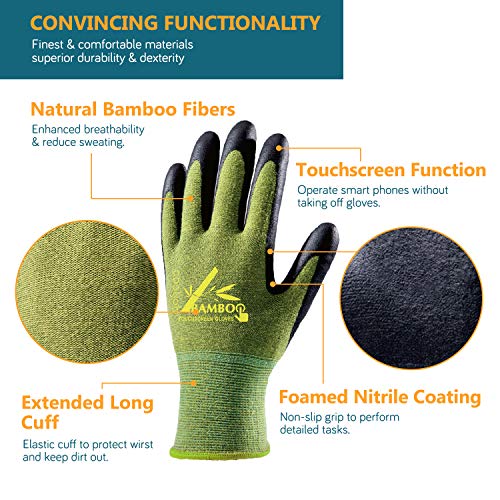 COOLJOB 2 Pairs Bamboo Gardening Gloves for Women and Men, Breathable