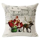 Gillberry Christmas Linen Square Throw Flax Pillow Case Decorative Cushion Pillow Cover (Beige B)