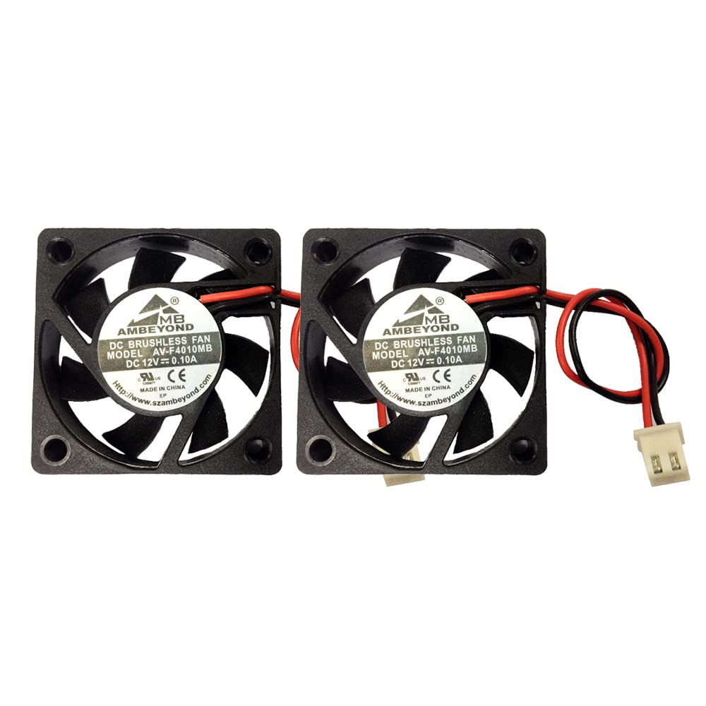 2-Pack 40mm x 40mm x 10mm 4010 DC 12V Brushless Cooling Silent Fan, Dual Ball Bearing System, 2pin