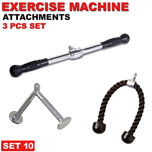 FITNESS MANIAC Press Down Bar Set Weightlifting Accessory Home Gym Attachments Machine Handle Accessories Pull Down Tricep Rope V Bar 3PCs