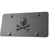 LFPartS Skull 3D Metal Black Crossbones Emblem on Black Stainless Steel License Plate New (Black Bones)