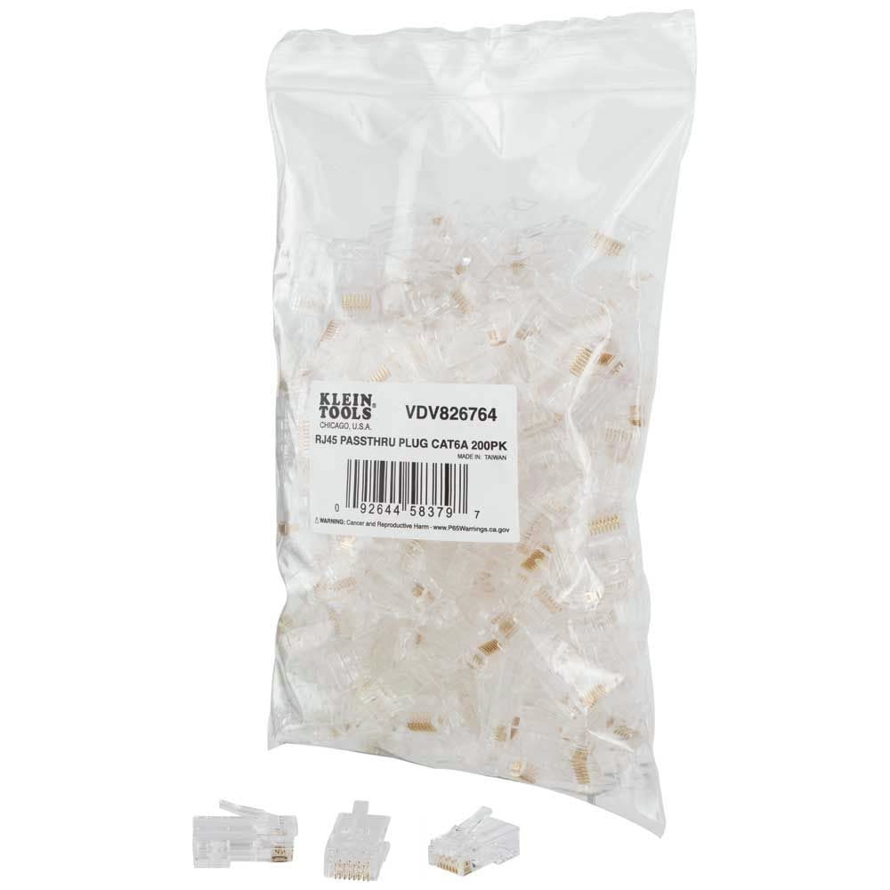 KLEIN TOOLS VDV826-764 Modular Data Plug for CAT6A and Larger Diameter CAT6 Indoor or Outdoor Ethernet Cable, 200-Pack