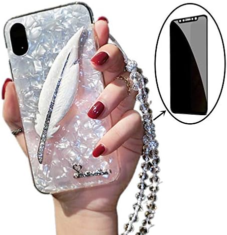 YMHML iPhone XS Max Case, Feather Glitter Pearly-Lustre Shell Pattern Sparkle Bling Crystal Ultra Thin Soft TPU Silicone Cover+1 Pack Privacy Screen Protector for Apple iPhone XS Max (Colorful)