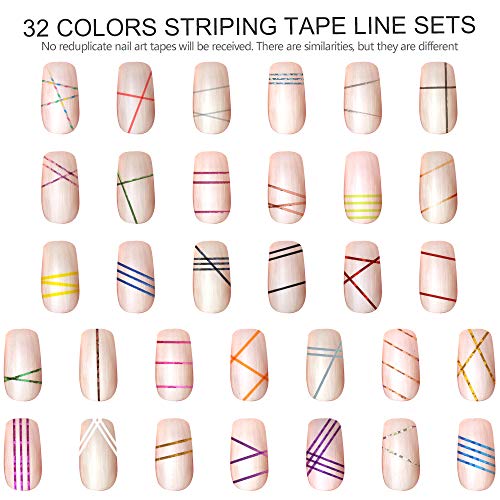32 Colors Nail Striping Tape Line, FANDAMEI Multicolor Rolls Striping Tape Line Nail Art Decoration Sticker DIY Nail Tip