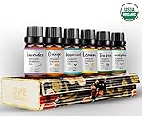 USDA Organic Essential Oils (Set of 6 10 ml) Natural Aromatherapy for Diffuser | Therapeutic Stress Relief & Relaxation Mothers Day Gift Set | Lavender Peppermint Tea Tree Lemon Orange Eucalyptus