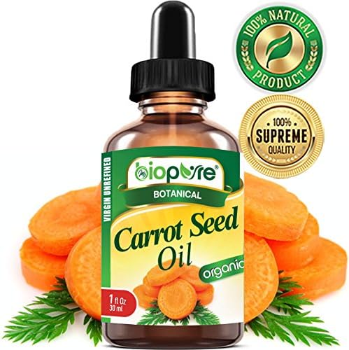 myBioPure CARROT SEED OIL ORGANIC WILD GROWTH Daucus Carota 100% Pure VIRGIN UNREFINED Undiluted 1 Fl.oz.‐ 30 ml. For Skin, Face, Hair, Lip and Nail Care.