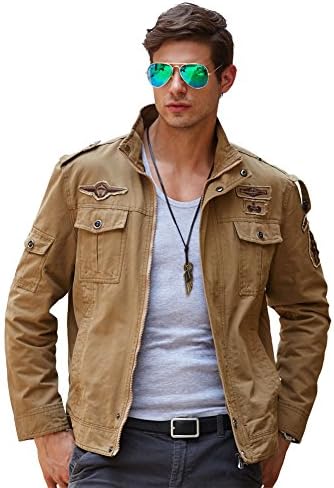 URBANFIND Men's Regular Wear Casual Jacket Military Epaulet Bomber Jacket Cotton Light Jacket