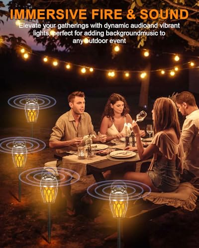 Vanten 2 Packs Outdoor Bluetooth Speakers, Bluetooth 5.0 Led Flame Speaker, IPX5 Waterproof Flame Torch Atmosphere Speaker, Flame Lamp, Gifts for Men Women, Decorations for Party Garden Patio