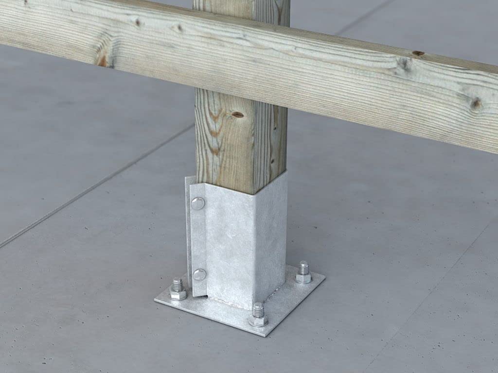 BPC Fixings Powapost Galvanised Bolt Down Post Shoe 2-Piece Set, 75 mm Length x 75 mm Width